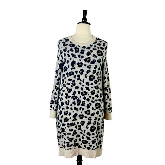 LOFT Sweater Dress Crew Neck Long Sleeves Cream Leopard Women’s Plus Size XXL - Picture 1 of 10